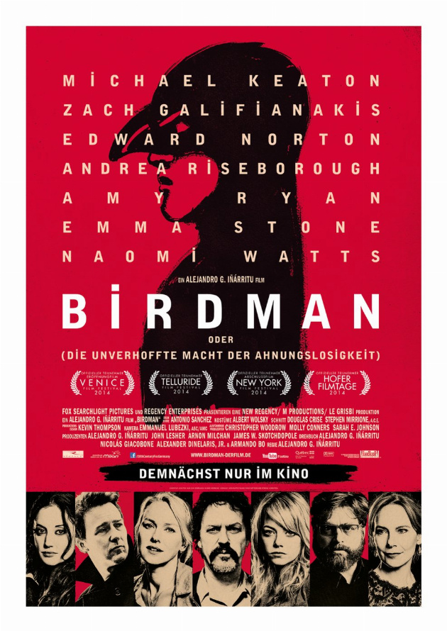 Filmplakat Birdman oder (Die unverhoffte Macht der Ahnungslosigkeit)